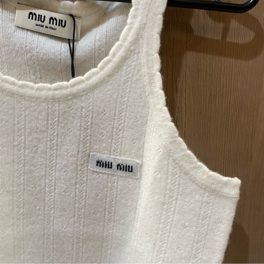 Miu Miu Cream Ribbed Tank Top - Picture 4 of 7